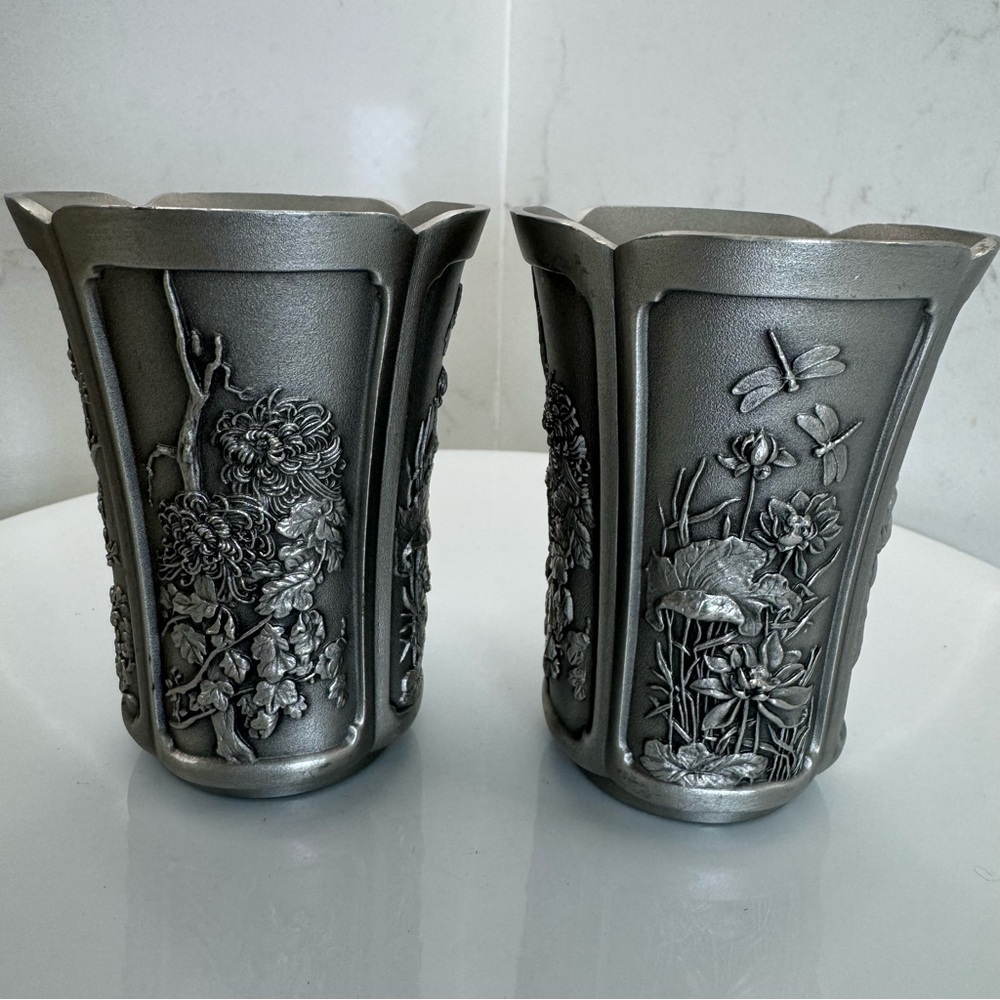 Royal Selangor Pewter Cups (Set of 2) – Embossed Floral & Nature Designs